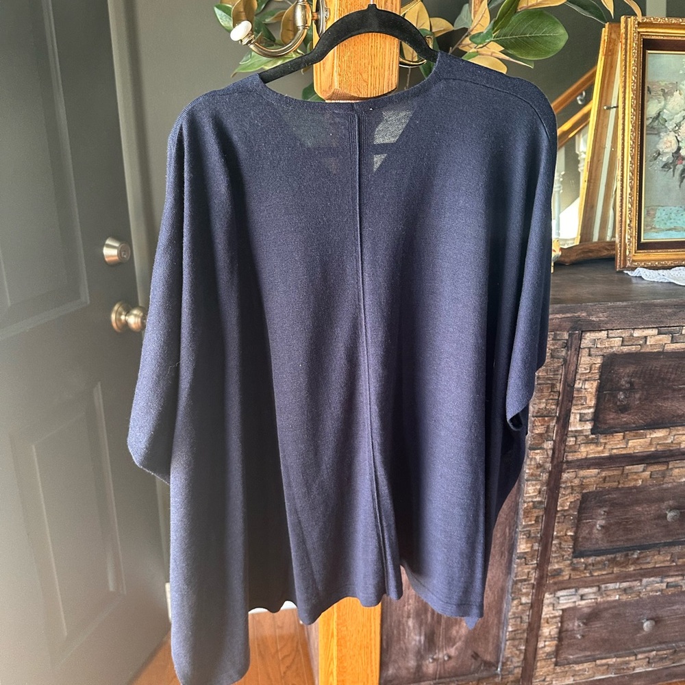 J. Jill Dark Blue Wool Blend Poncho - Picture 2 of 4